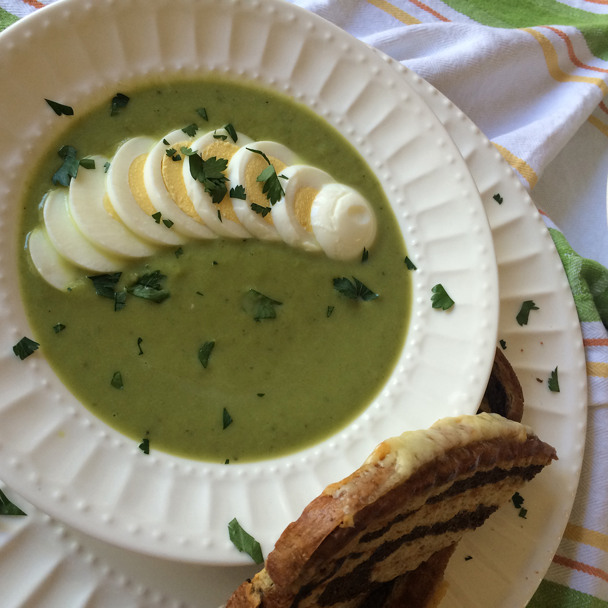 Creamy Asparagus Soup & Irish White Grilled Cheese